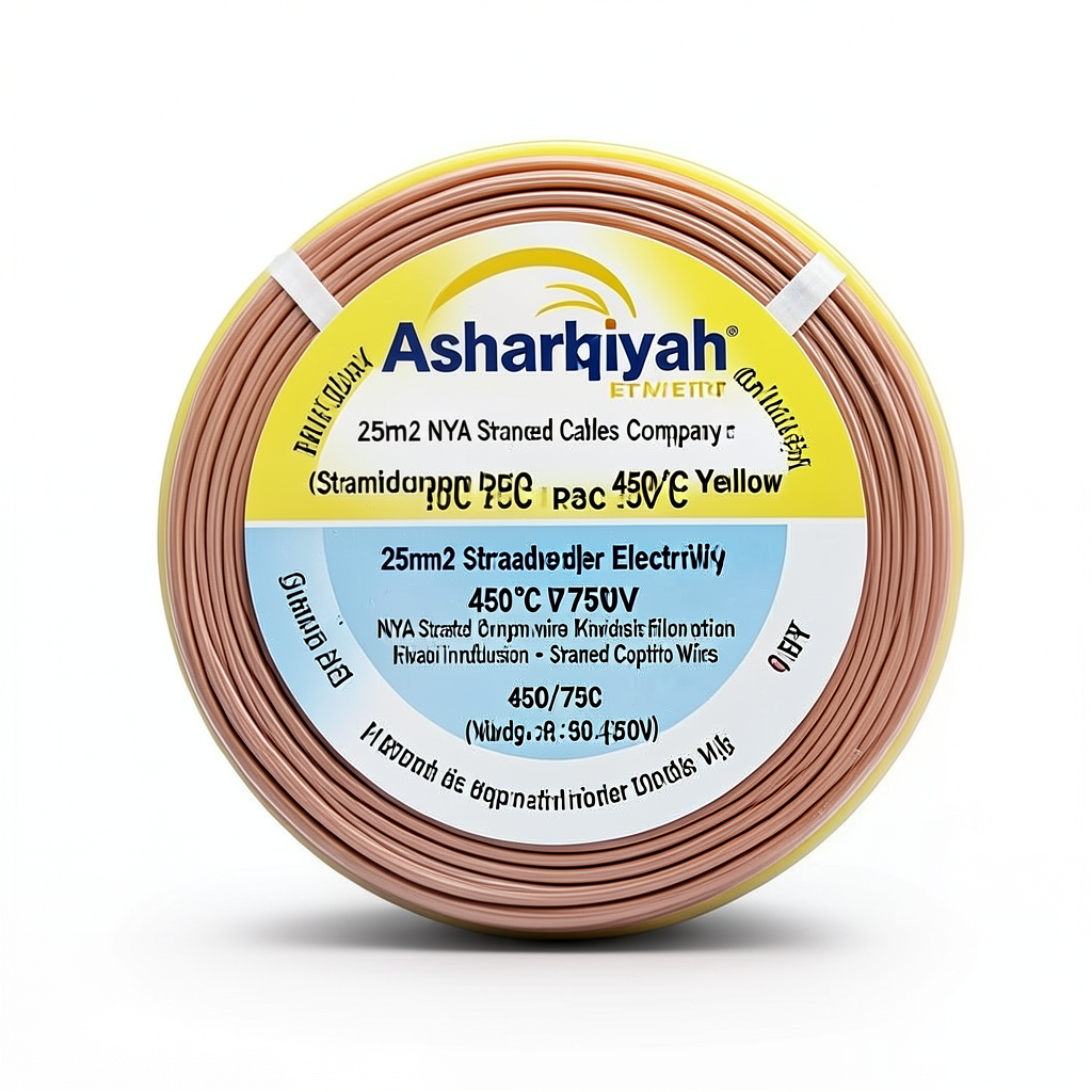 لفة سلك كهرباء 25 مم2 NYA نحاس مجدول 450/750 فولت عزل PVC 90°C أصفر | شركة كابلات الشرقية للصناعة