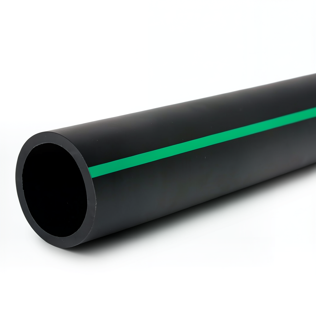 مواسير HDPE ضغط 4 بار PE 80 قطر خارجي 180 مم SDR 41 أسود مع خطوط خضراء