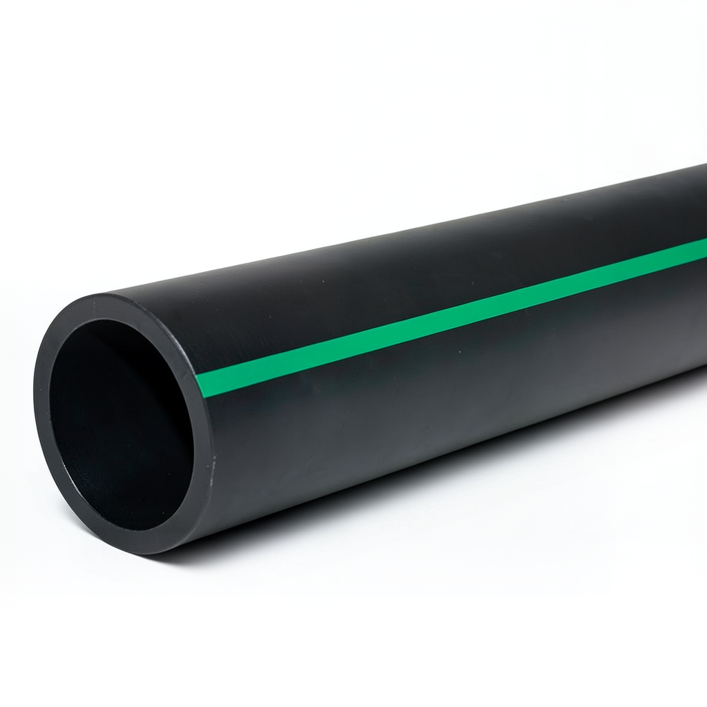 HDPE Polyethylene Pipe Nominal Pressure 4 Bar PE 80 OD 200 mm SDR 41 Black with Green Stripes