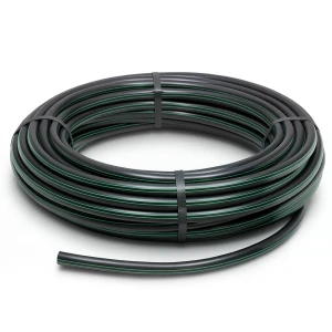 لفة أنابيب HDPE ضغط 16 بار PE 80 قطر خارجي 90 مم SDR 9 أسود مع خطوط خضراء