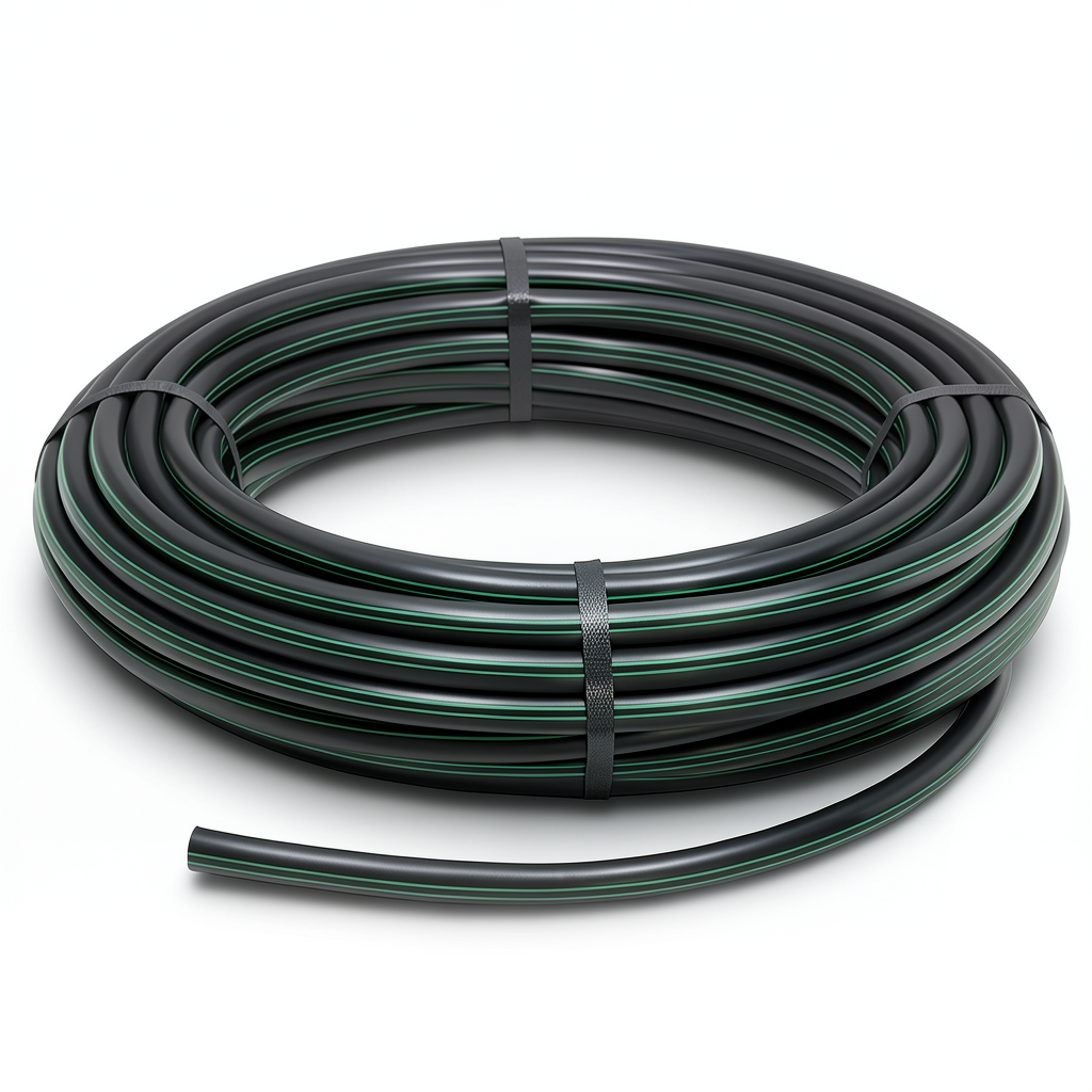 لفة أنابيب HDPE ضغط 16 بار PE 80 قطر خارجي 90 مم SDR 9 أسود مع خطوط خضراء