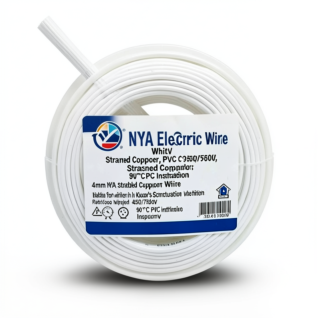 سلك كهرباء 4 ملم NYA 450/750 فولت، نحاس مجدول، عزل PVC 90°C، أبيض | شركة كابلات الشرقية للصناعة