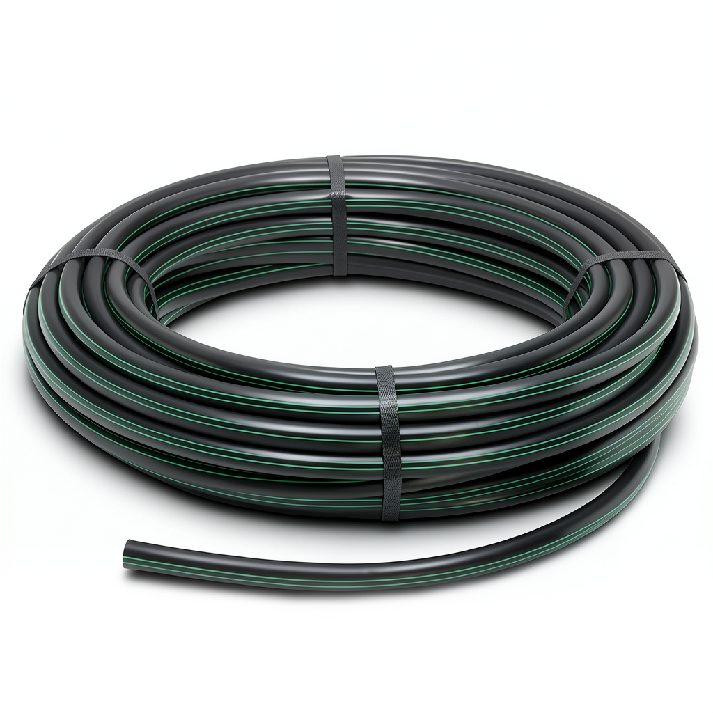 لفة أنابيب HDPE ضغط 16 بار PE 80 قطر خارجي 125 مم SDR 9 أسود مع خطوط خضراء