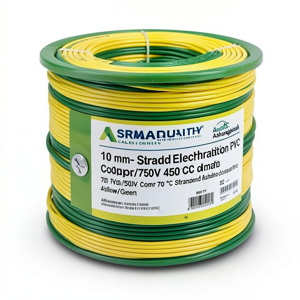 10 mm² Stranded Electrical Wire 450/750V Copper Conductor PVC 70°C Yellow/Green | Asharqiyah Cables Company for Industry