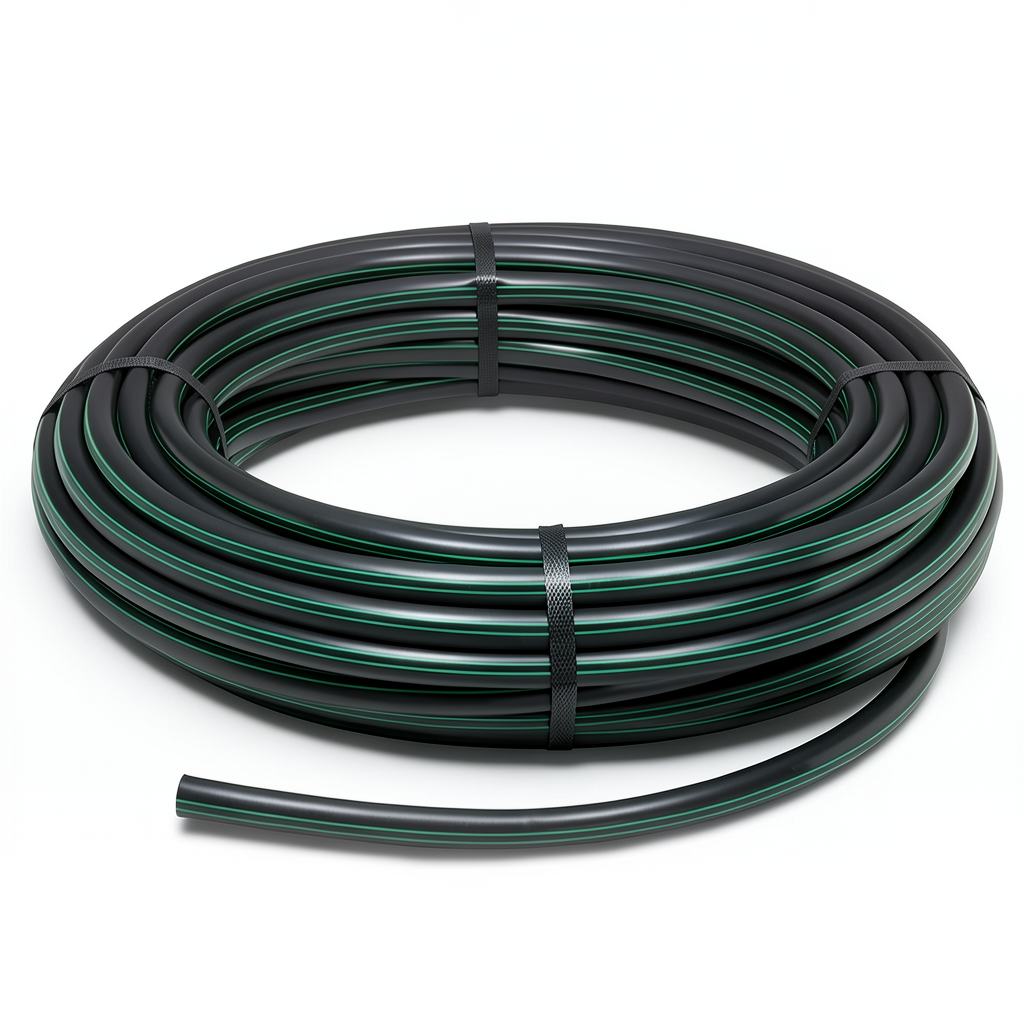 لفة أنابيب بلاستيك HDPE ضغط 16 بار PE 80 قطر خارجي 160 مم SDR 9 أسود مع خطوط خضراء