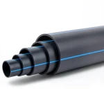 مواسير HDPE بولي ايثيلين ضغط 12.5 بار PE 80، قطر 250 مم SDR 11 أسود مع خطوط زرقاء