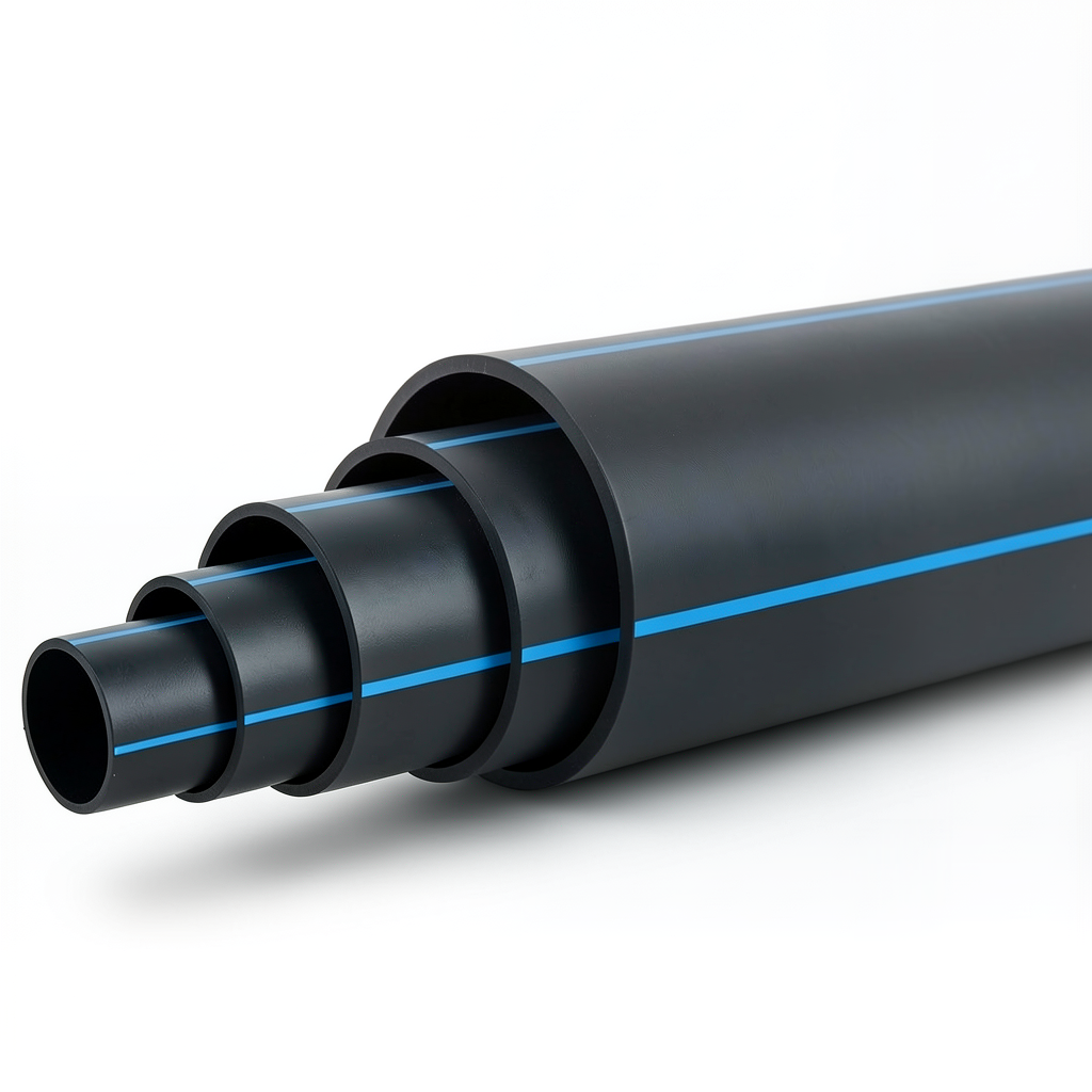 HDPE Polyethylene Pipe PN 12.5 Bar PE 80 OD 560 mm SDR 11 Black with Blue Stripes