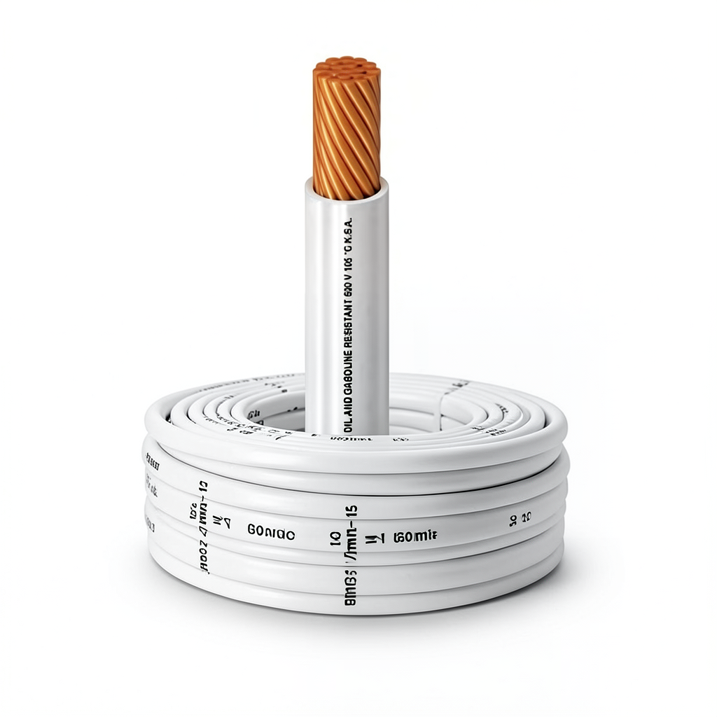 كابل نحاس THHN/THWN معزول PVC 105°C مقاس 5.26 مم² قطر 3.9 مم 600 فولت طول 500 قدم أبيض PVC 105 | شركة الفنار