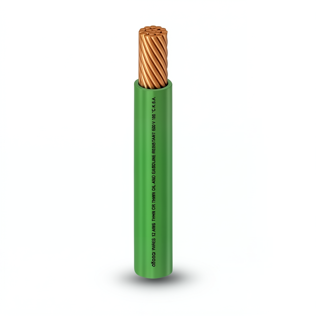 كابل نحاس THHN/THWN معزول PVC 105°C مقاس 5.26 مم² قطر 3.9 مم 600 فولت طول 500 قدم أخضر | شركة الفنار
