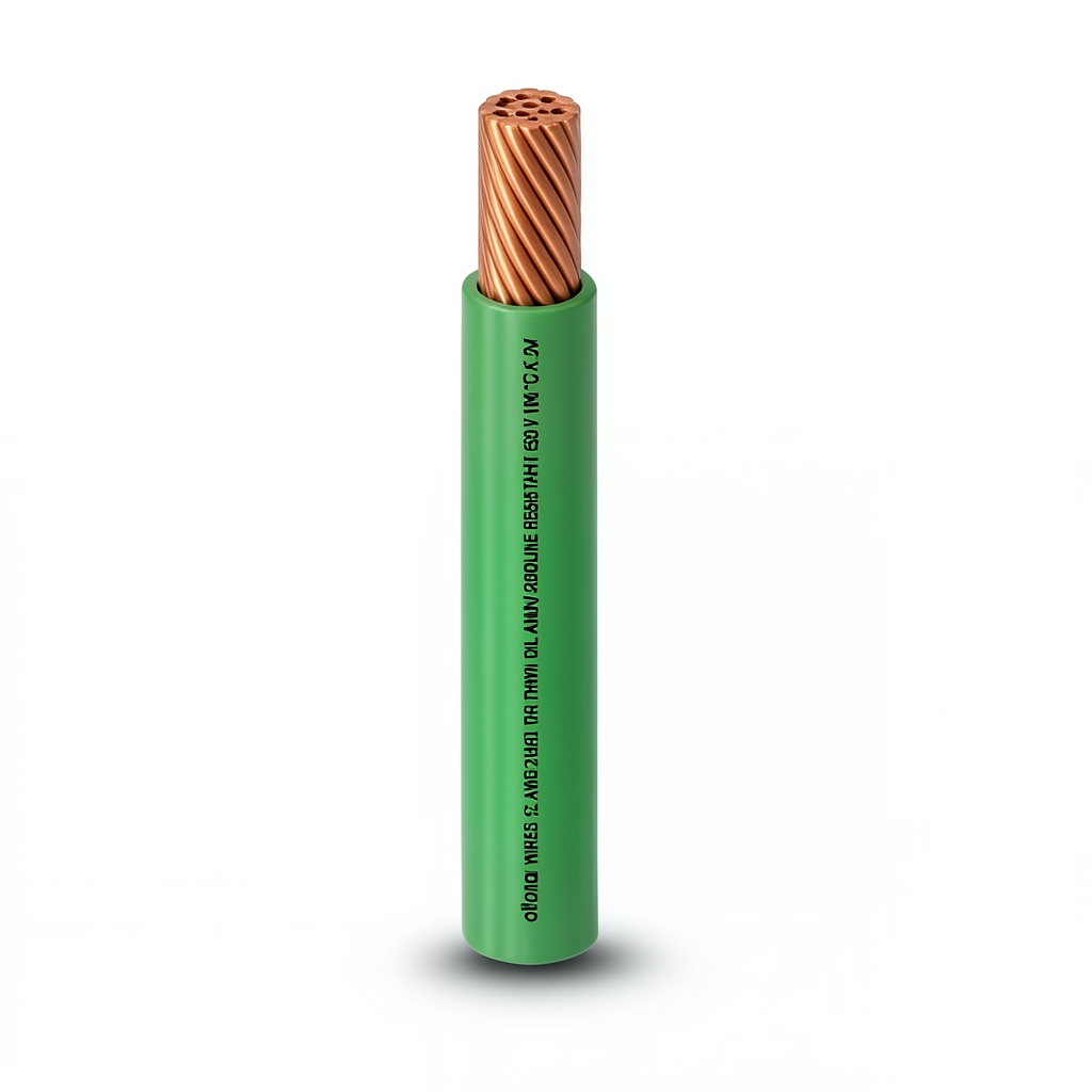 كابل نحاس THHN/THWN مقاس 0.82 مم² قطر 2.2 مم 600 فولت طول 500 قدم أخضر معزول PVC 105°C | شركة الفنار