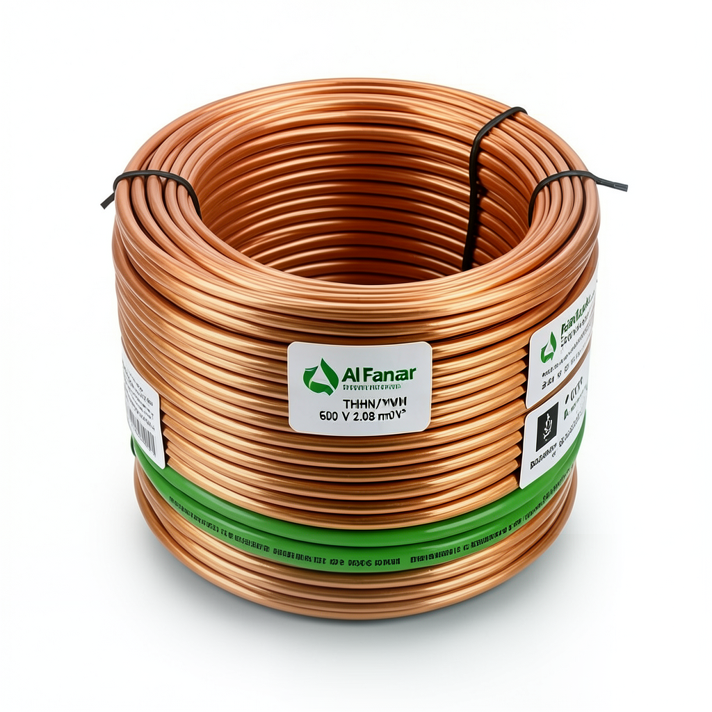 كابل نحاس THHN/THWN عزل PVC 105°C مقاس 2.08 مم² قطر 2.9 مم 600 فولت طول 500 قدم أخضر | شركة الفنار
