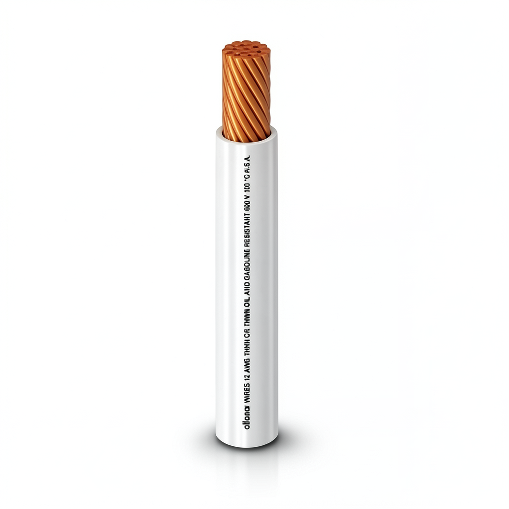 كابل نحاس THHN/THWN معزول PVC 105°C مقاس 5.26 مم² قطر 3.9 مم 600 فولت طول 500 قدم أبيض PVC 105 | شركة الفنار