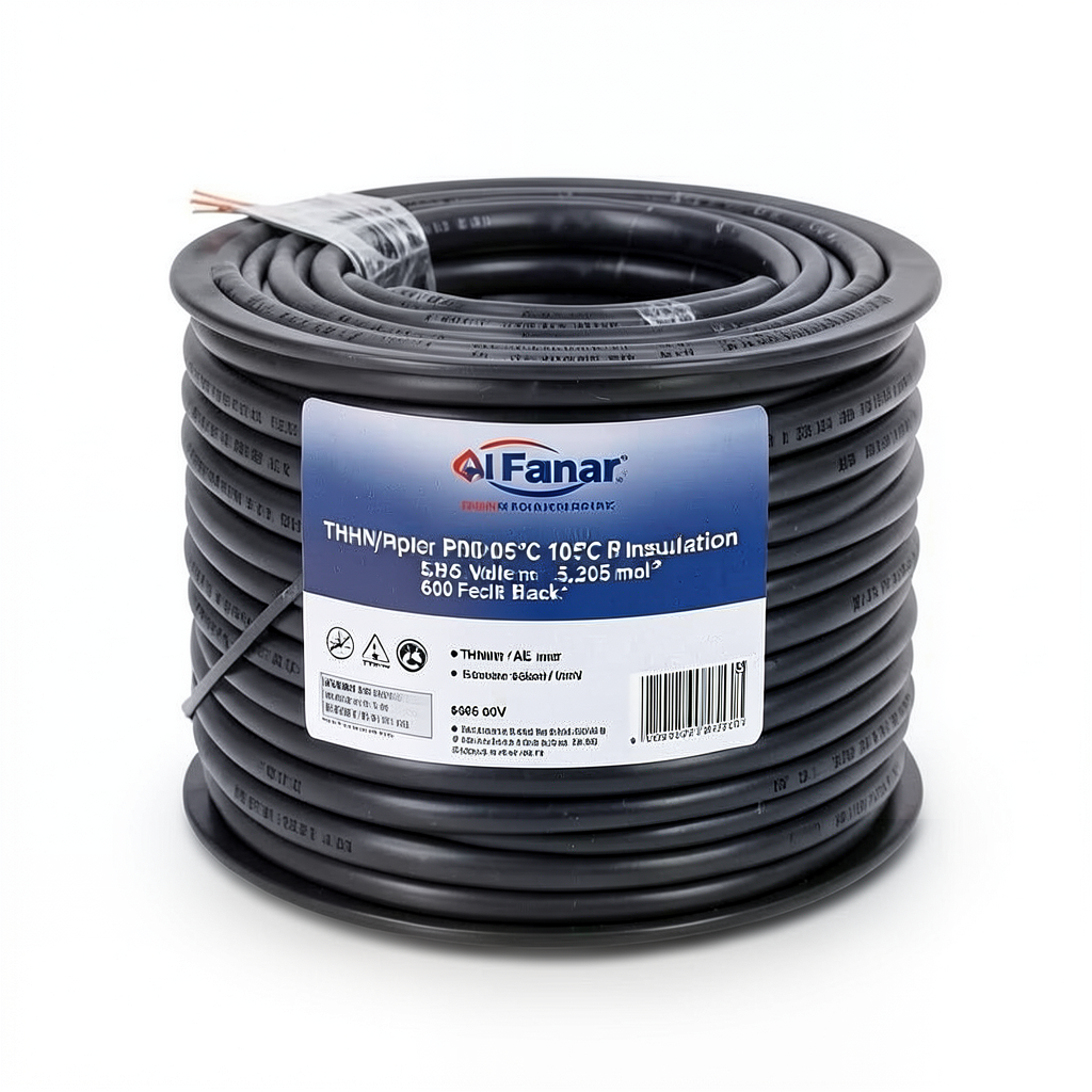 كابل نحاس THHN/THWN معزول PVC °105 مقاس 5.26 مم² 600 فولت 500 قدم أسود | شركة الفنار