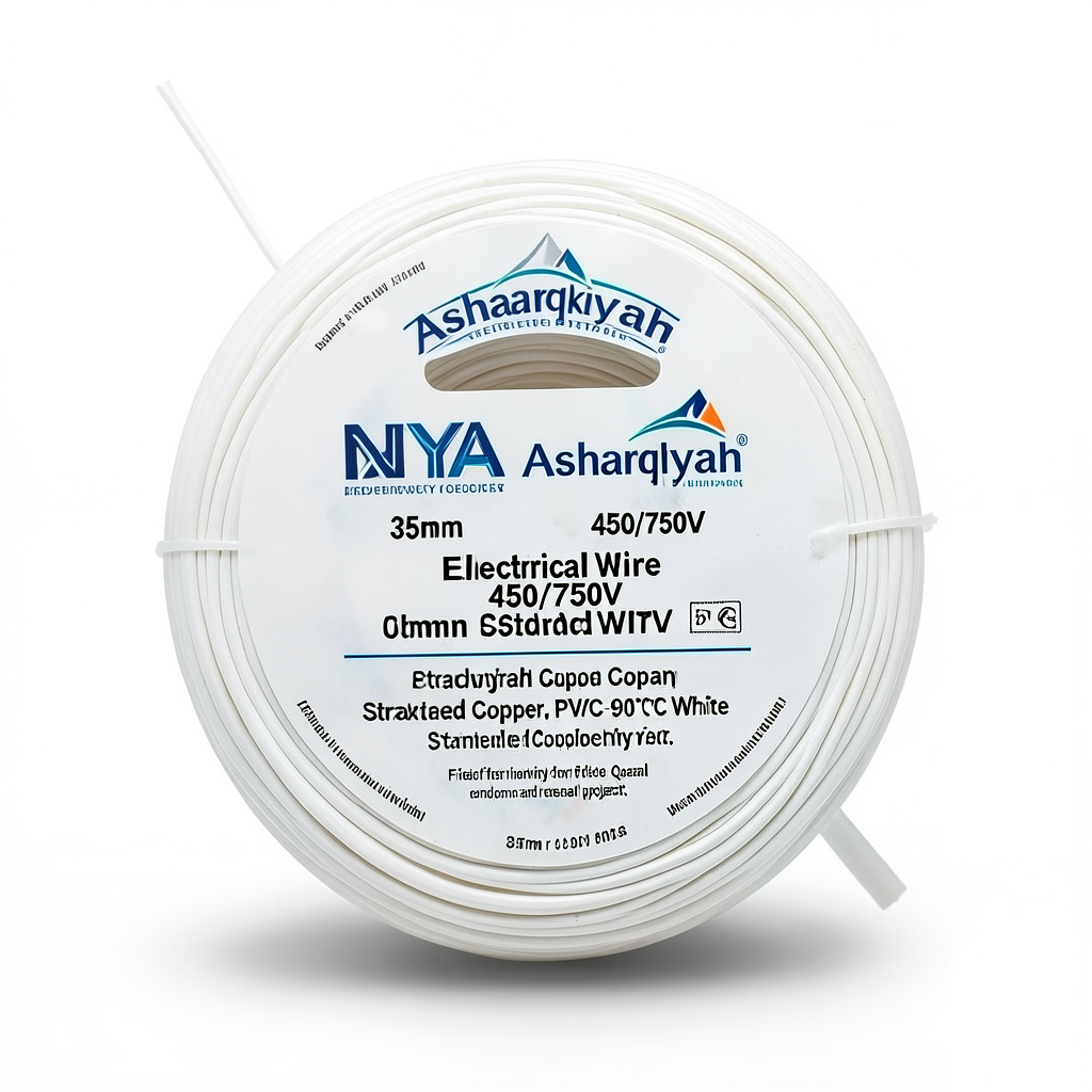 لفة سلك كهرباء 35 مم NYA 450/750 فولت، نحاس مجدول، معزول PVC 90°C، أبيض | شركة كابلات الشرقية للصناعة