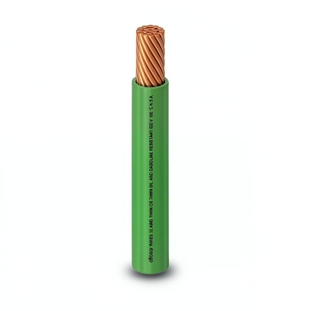 كابل نحاس THHN/THWN معزول PVC 105°C مقاس 3.31 مم² قطر 3.1 مم 600 فولت طول 500 قدم لون أخضر | شركة الفنار