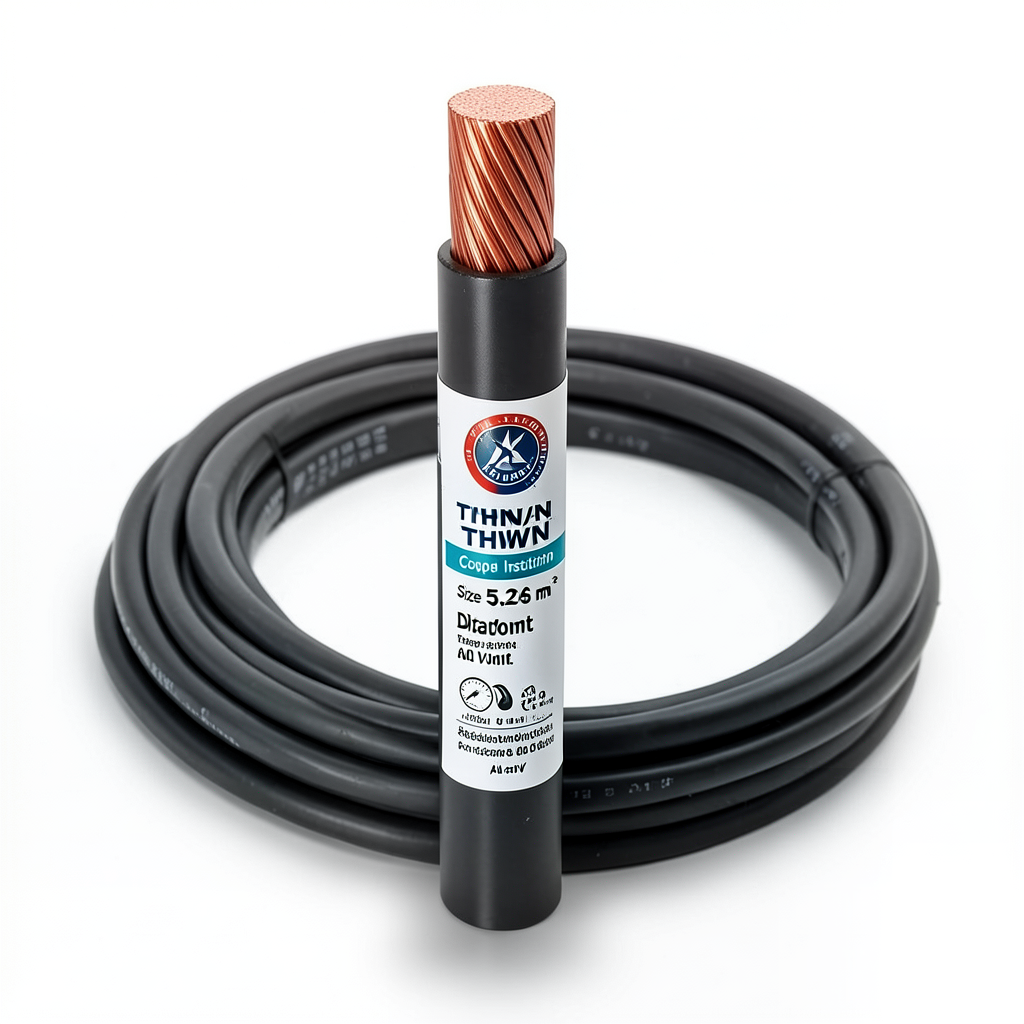 كابل نحاس THHN/THWN معزول PVC 105°C مقاس 5.26 مم² قطر 3.9 مم 600 فولت طول 300 قدم لون أسود | شركة الفنار