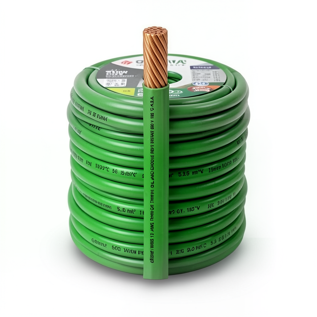 كابل نحاس THHN/THWN معزول PVC 105°C مقاس 5.26 مم² قطر 3.9 مم 600 فولت طول 500 قدم أخضر | شركة الفنار