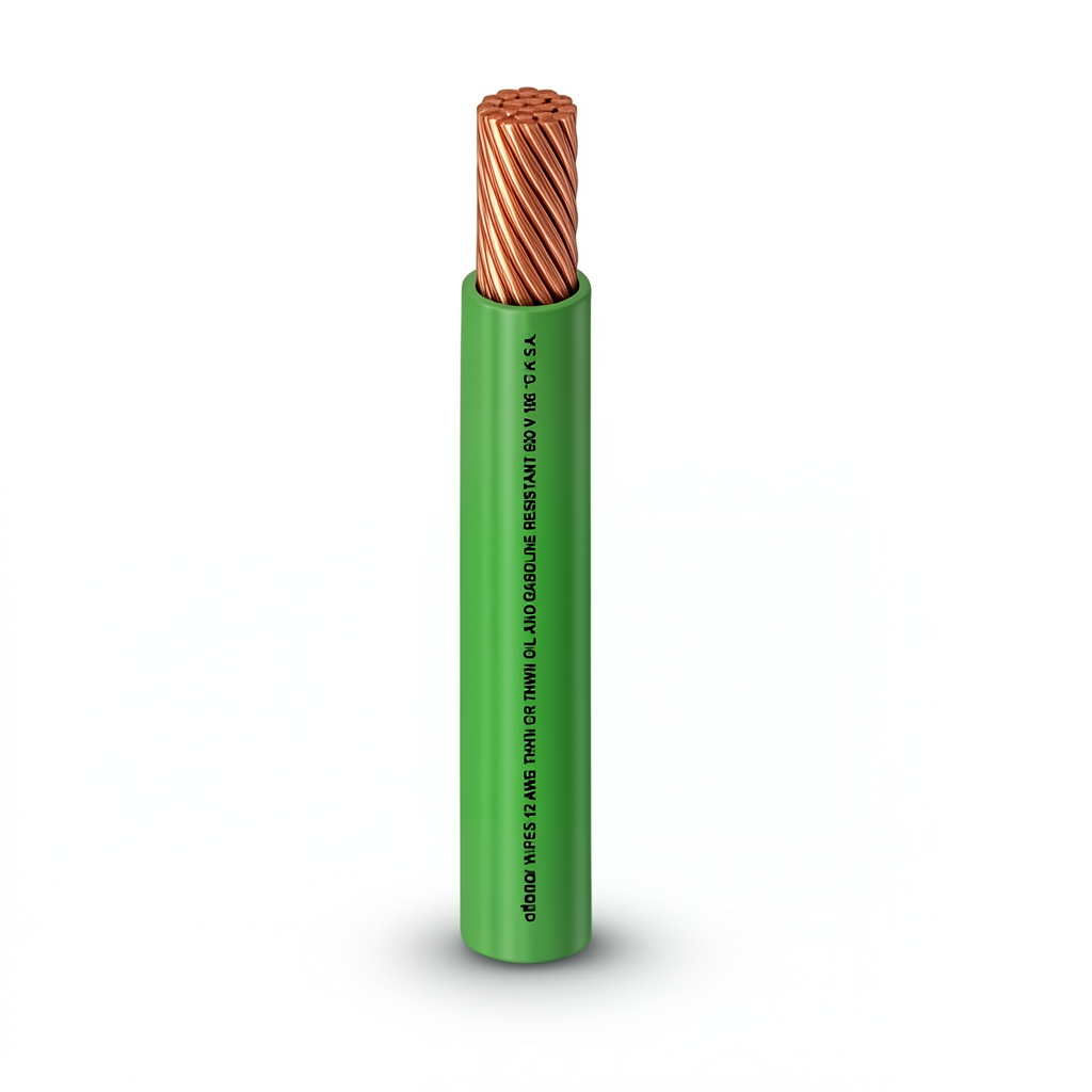 كابل نحاس THHN/THWN مقاس 0.82 مم² قطر 2.2 مم 600 فولت طول 500 قدم أخضر معزول PVC 105°C | شركة الفنار