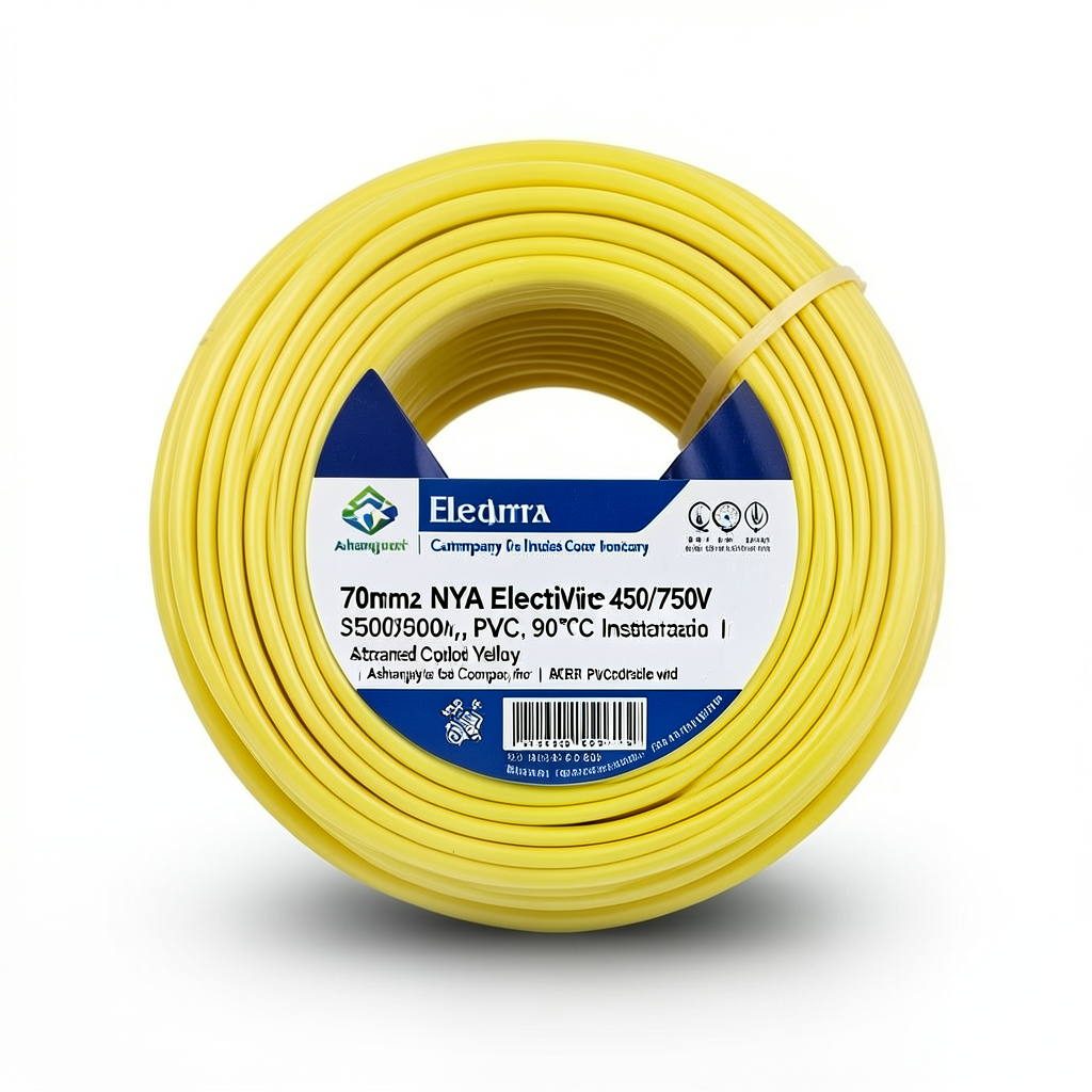 سلك كهرباء 70 مم2 NYA 450/750 فولت، نحاس مجدول، معزول PVC 90°C، اصفر | شركة كابلات الشرقية للصناعة