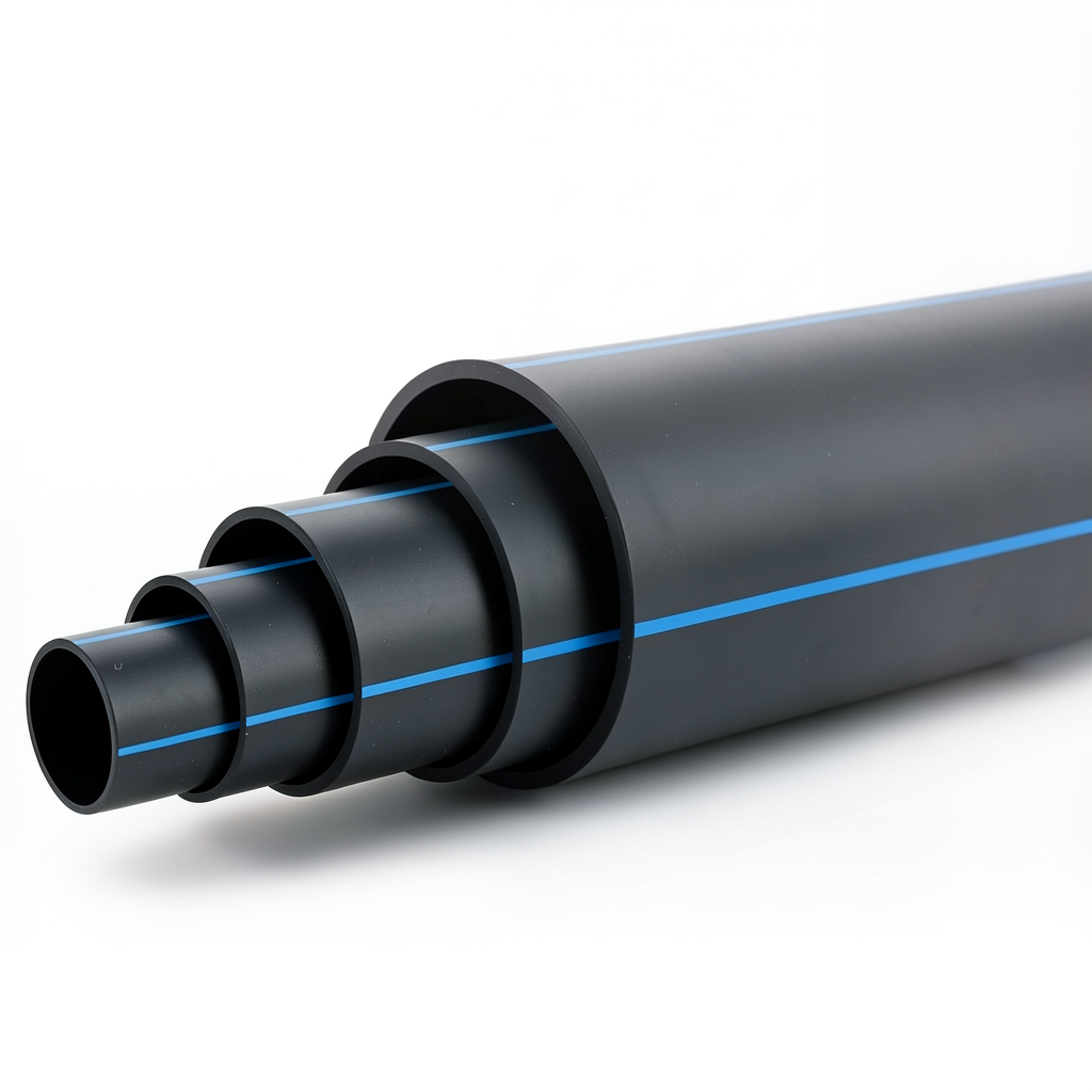 HDPE Polyethylene Pipe Nominal Pressure 12.5 Bar PE80 OD 315 mm SDR 11 Black with Blue Stripes