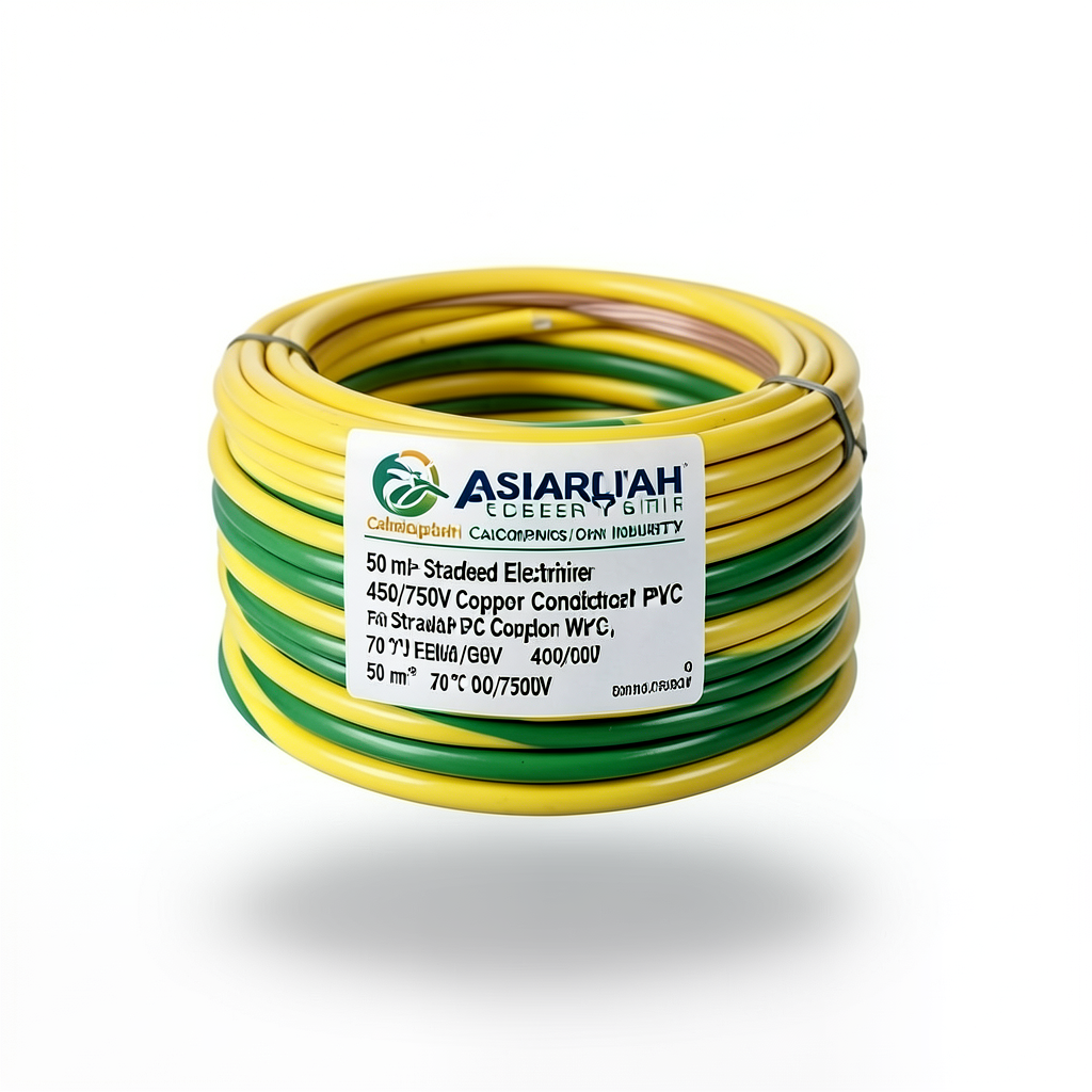 سلك كهرباء مجدول 50 مم² 450/750 فولت، نحاس موصل، عزل PVC 70°C، أصفر/أخضر | شركة كابلات الشرقية للصناعة