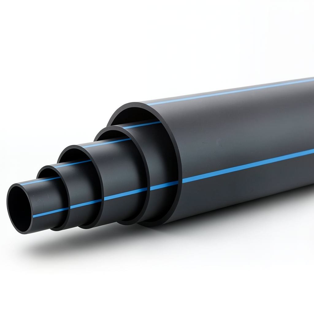 HDPE Polyethylene Pipe Nominal Pressure 16 Bar PE80 OD 500 mm SDR 9 Black with Blue Stripes
