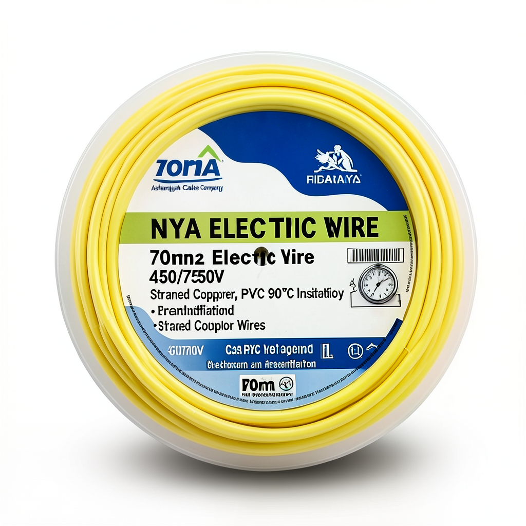 سلك كهرباء 70 مم2 NYA 450/750 فولت، نحاس مجدول، معزول PVC 90°C، اصفر | شركة كابلات الشرقية للصناعة