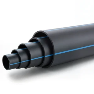 HDPE Polyethylene Pipe PN 16 Bar PE 80, 315 mm Diameter, SDR 9 Black with Blue Stripes