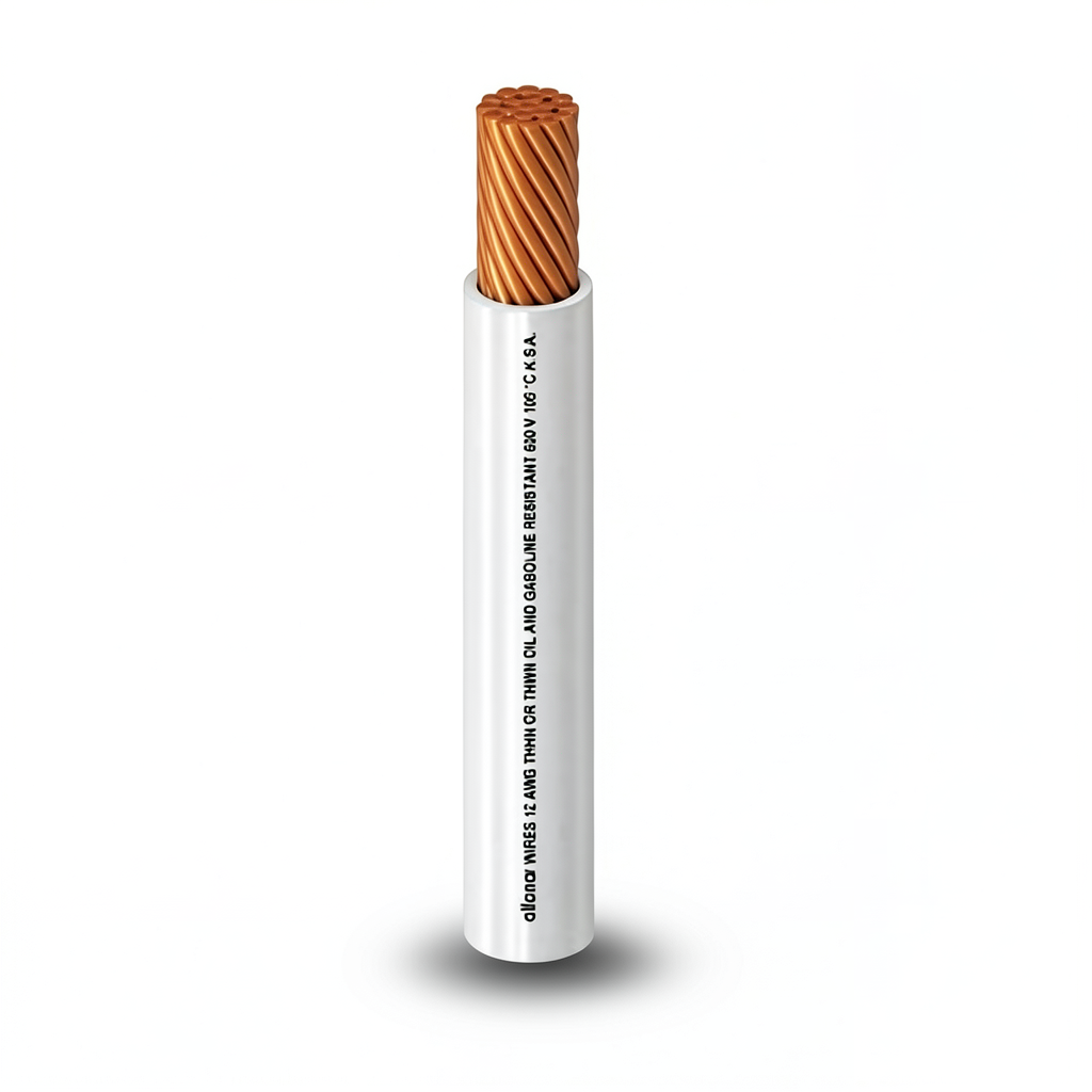 كابل نحاس THHN/THWN معزول PVC 105 درجة مئوية مقاس 1.31 مم² قطر 2.5 مم 600 فولت طول 500 قدم أبيض | شركة الفنار
