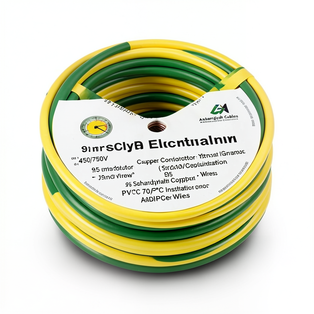 95 mm² Stranded Electrical Wire, 450/750V, Copper Conductor, PVC 70°C Insulation, Yellow/Green | Asharqiyah Cables Company for Industry