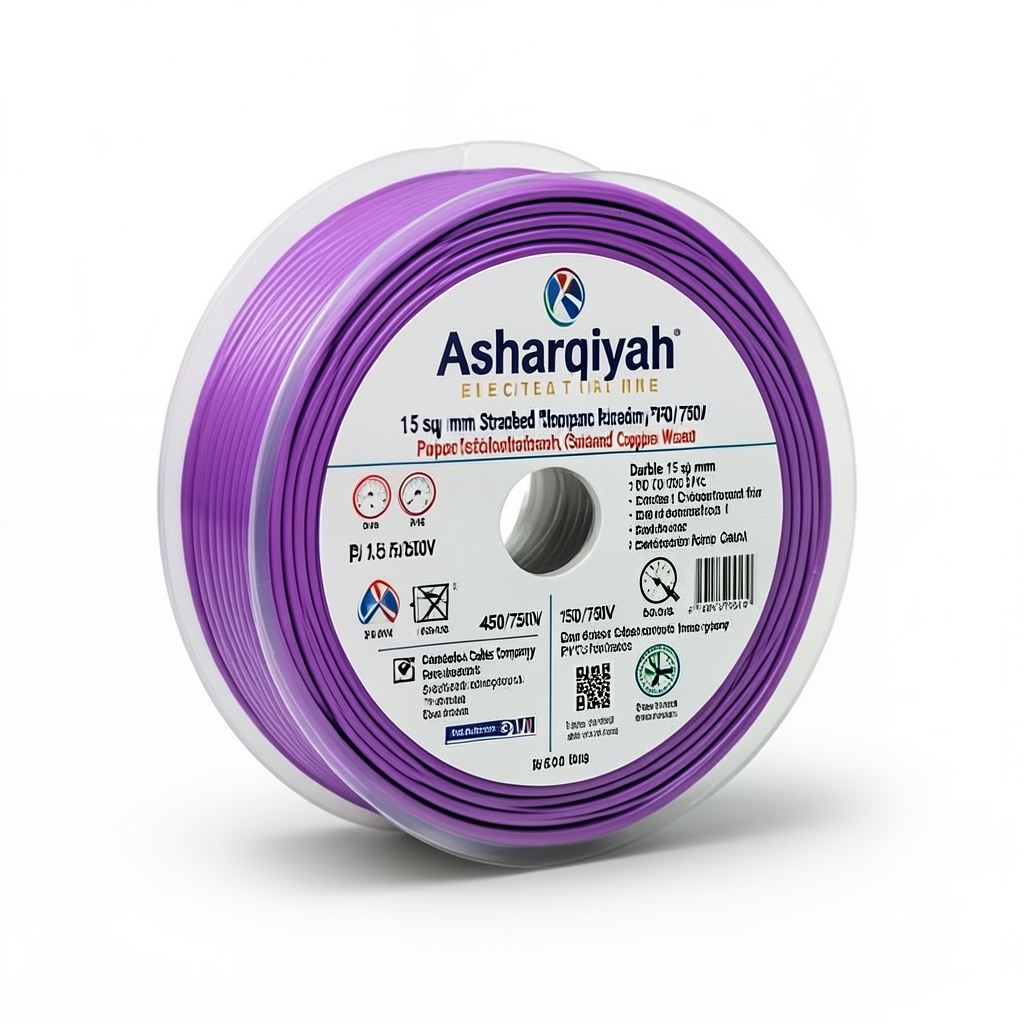 1.5 sq mm Stranded Electric Wire, 450/750V, Copper Conductor, PVC 70°C Insulation, Purple Color | Asharqiyah Cables Company for Industry