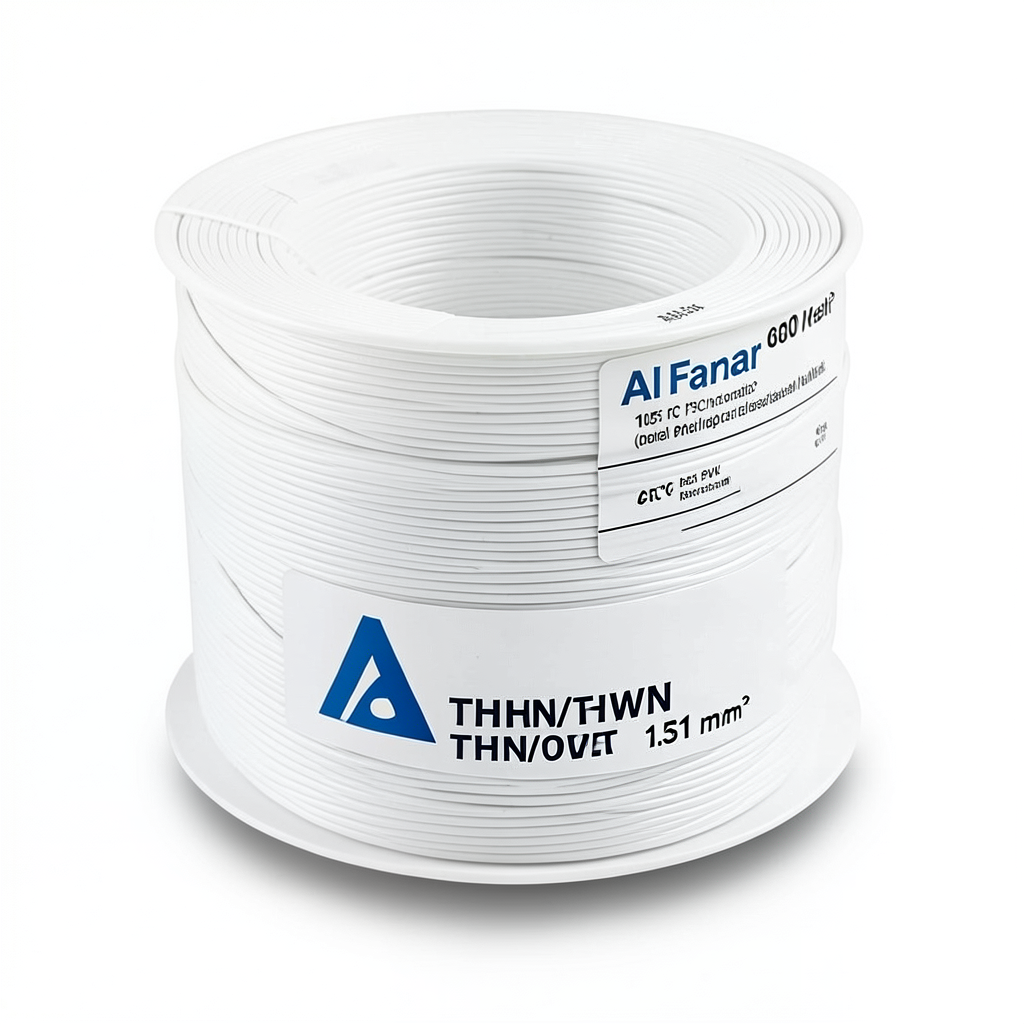 كابل نحاس THHN/THWN معزول PVC 105 درجة مئوية مقاس 1.31 مم² 600 فولت طول 250 قدم أبيض | شركة الفنار