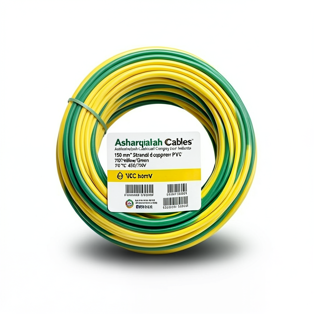 سلك كهرباء مجدول 150 مم² 450/750 فولت نحاس PVC 70°C أصفر/أخضر | شركة كابلات الشرقية للصناعة