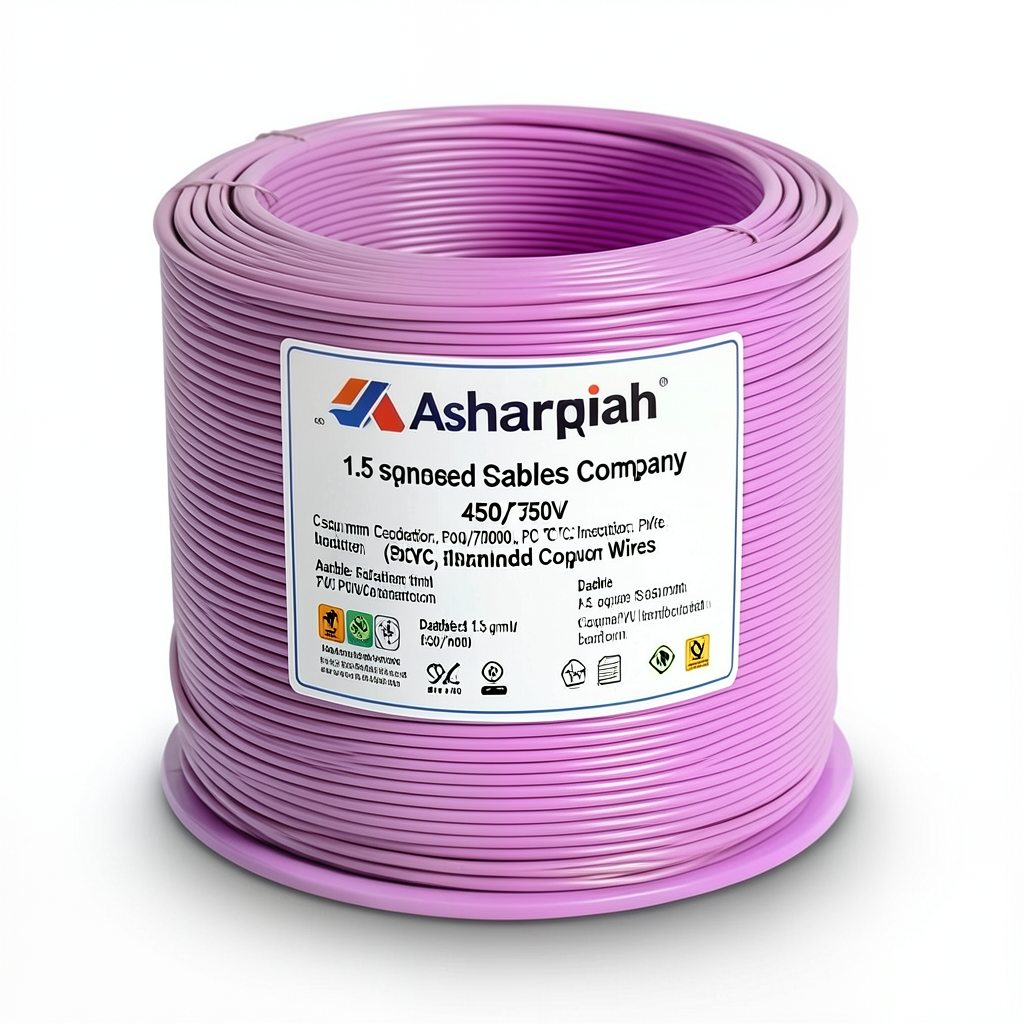 سلك كهرباء مجدول 1.5 مل 450/750 فولت، موصل نحاس، عزل PVC 70°C، لون بنفسجي | شركة كابلات الشرقية للصناعة