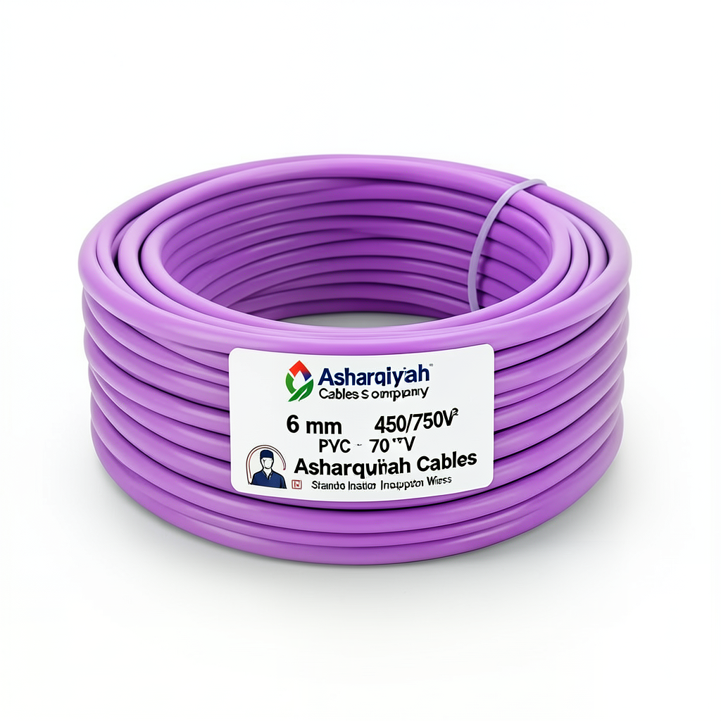 6 mm² Stranded Copper Wire, 450/750V, PVC 70°C Insulation, Purple | Asharqiyah Cables Company for Industry