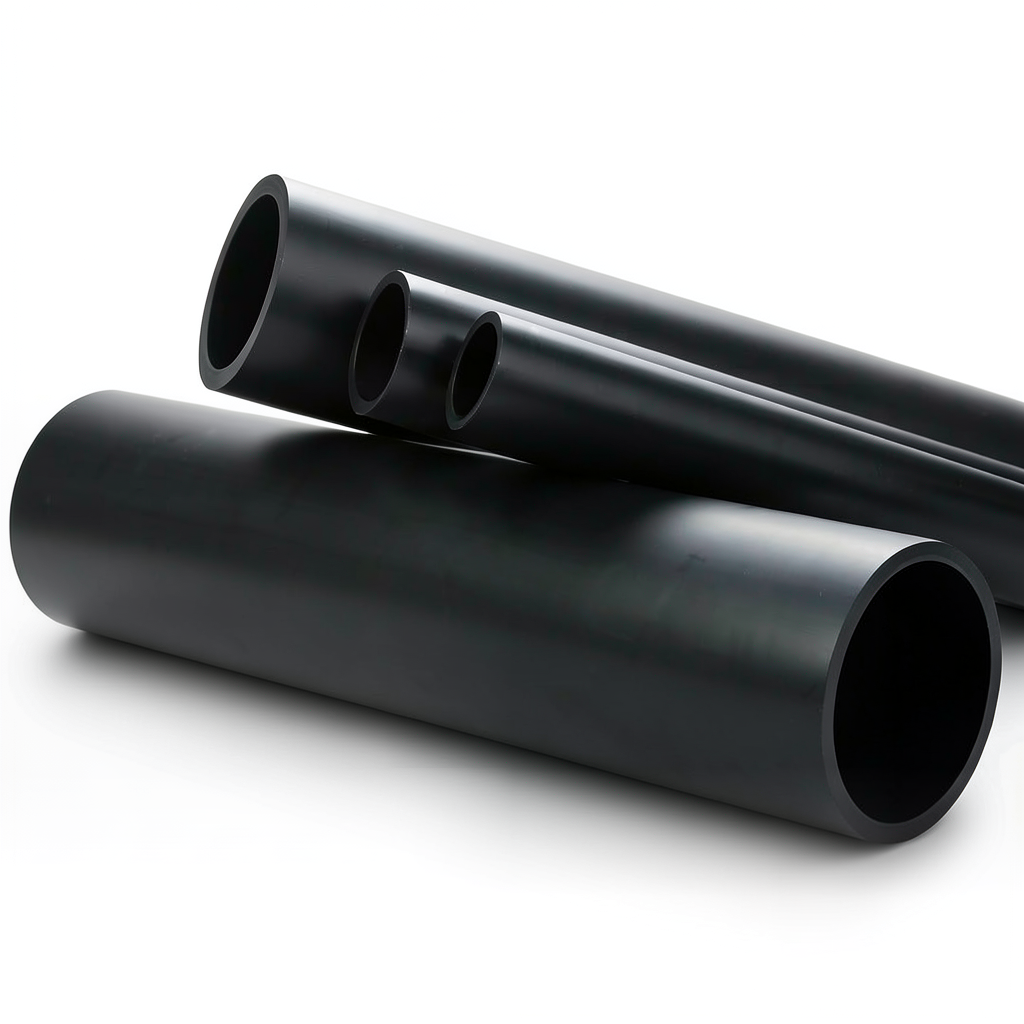 HDPE Plastic Pipe Nominal Pressure 6 Bar PE 80 OD 250 mm Thickness 14.2 mm Black