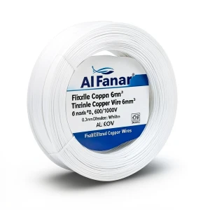 سلك نحاس شعر مغطى بالقصدير 6 مم2 600/1000 فولت، قطر موصل 0.3 مم، عزل PVC، لون أبيض | شركة الفنار