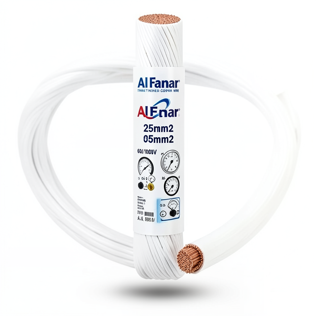 Flexible Tinned Copper Wire 25mm2 600/1000 volts, 0.4mm Diameter, PVC Insulation, White Color | Al Fanar