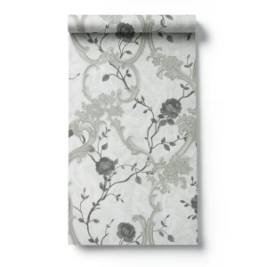 Italian Wallpaper Gray Color Floral Design, Size 10m x 0.73m, Model 81161