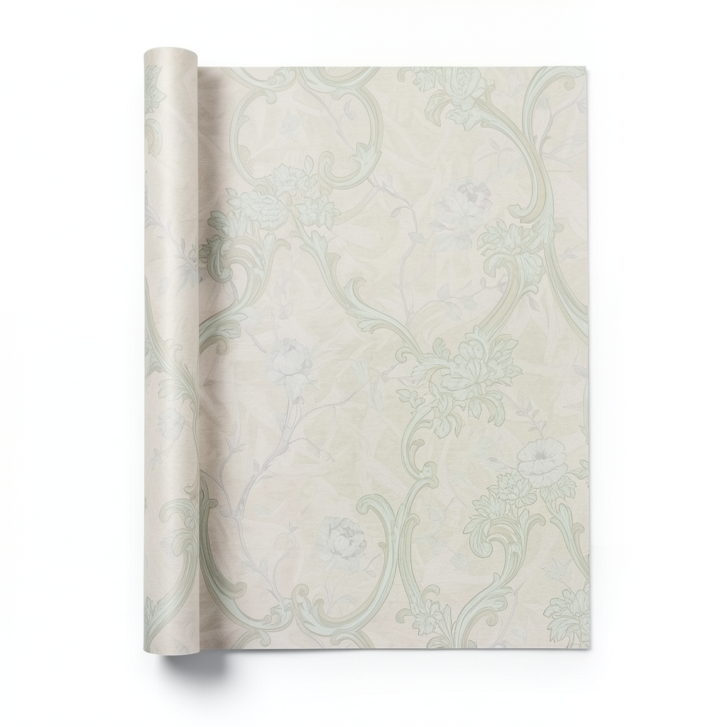 Italian Wallpaper Floral Design Pale Beige, Size 10mx0.73m
