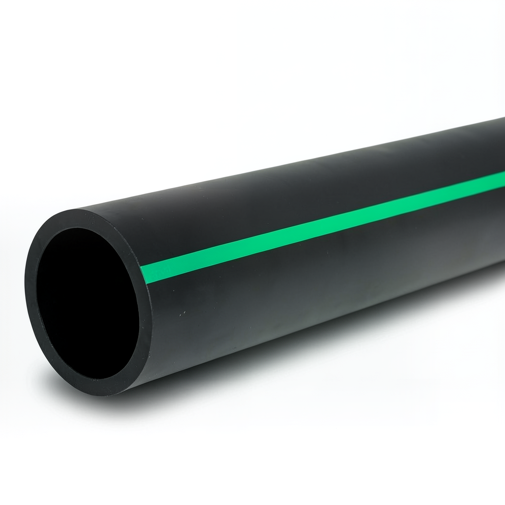 HDPE Polyethylene Pipe Nominal Pressure 4 Bar PE 80 400 mm SDR 41 Black with Green Stripes