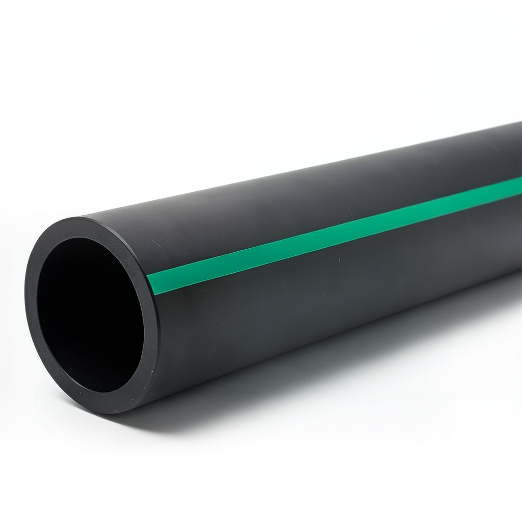 أنابيب بلاستيك HDPE ضغط 4 بار PE 80 قطر خارجي 630 مم SDR 41 أسود مع خطوط خضراء