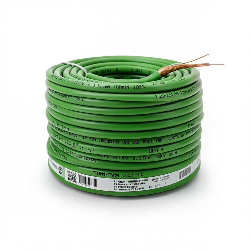 كابل نحاس THHN/THWN معزول PVC 105 درجة مئوية مقاس 3.31 مم² قطر 3.4 مم 600 فولت طول 500 قدم لون أخضر | شركة الفنار