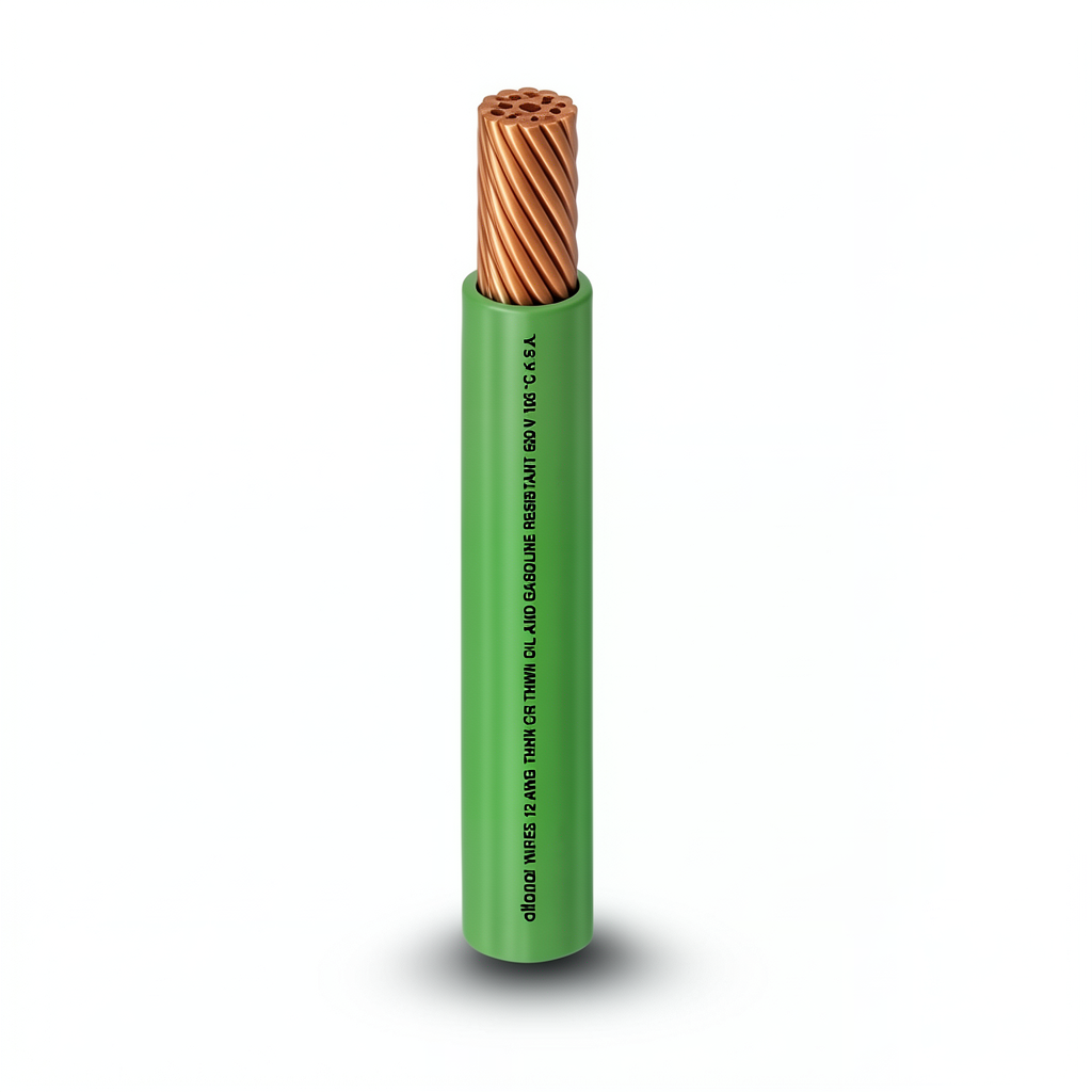 كابل نحاس THHN/THWN معزول PVC 105°C مقاس 5.26 مم² قطر 4.2 مم 600 فولت طول 500 قدم لون أخضر | شركة الفنار