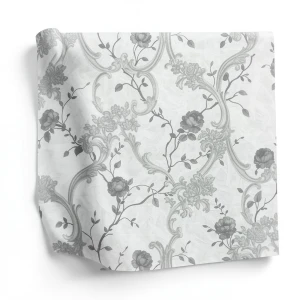 Italian Wallpaper Gray Color Floral Design, Size 10m x 0.73m, Model 81161