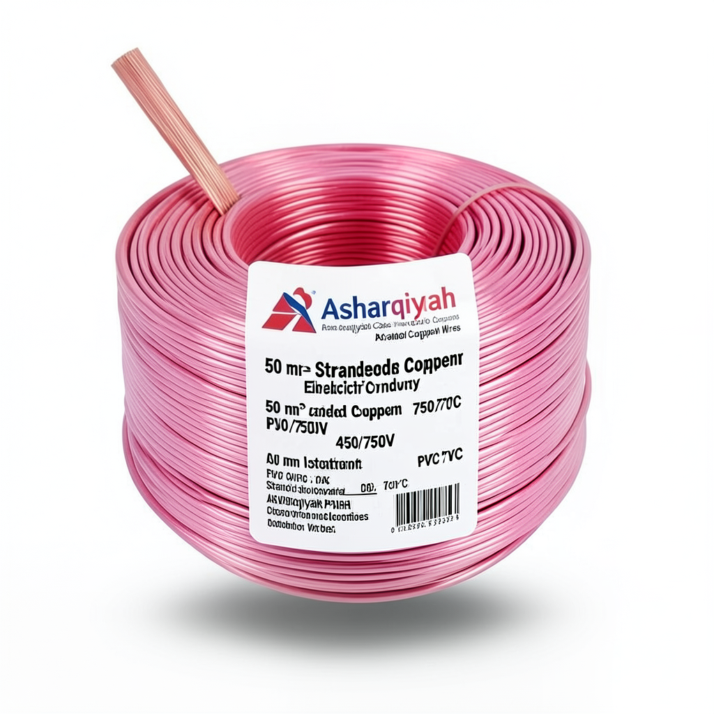 50 mm² Stranded Copper Electric Wire, 450/750V, PVC 70°C Insulation, Pink | Asharqiyah Cables Company for Industry