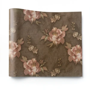 Italian Wallpaper Floral Design Brown Color, Size 10mx0.73m, Model 81133