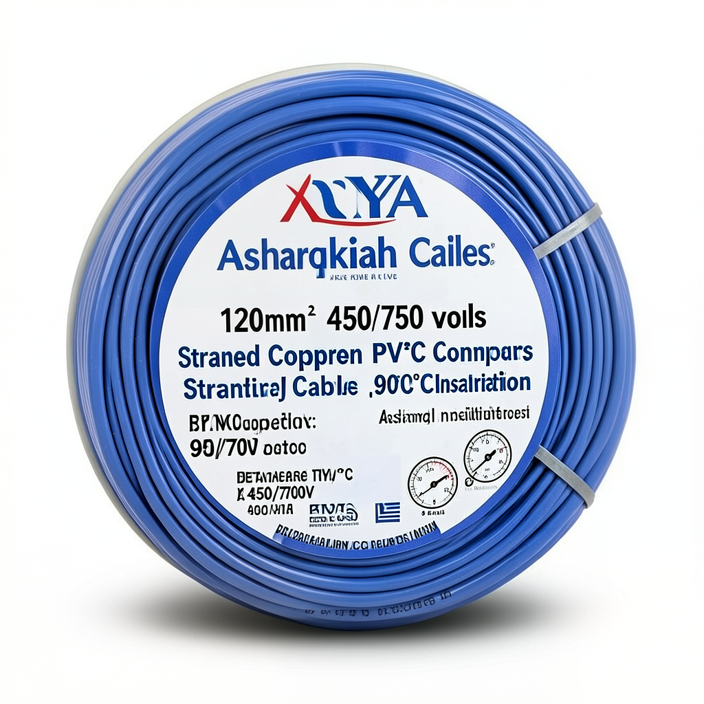 سلك كهرباء 120 مم2 450/750 فولت NYA، نحاس مجدول عزل PVC 90°C، ازرق | شركة كابلات الشرقية للصناعة