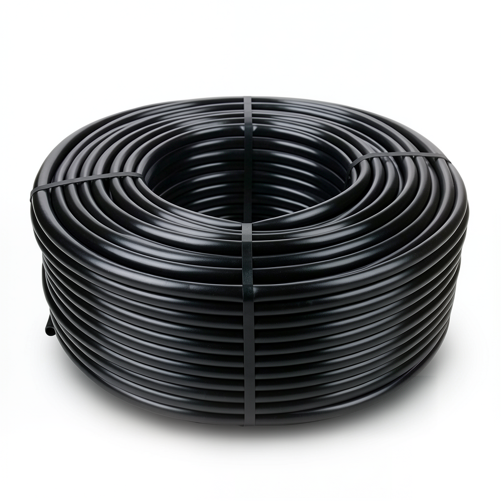 لفة أنابيب بلاستيك HDPE ضغط 4 بار PE 80، قطر خارجي 90 مم، سماكة 3.5 مم، أسود