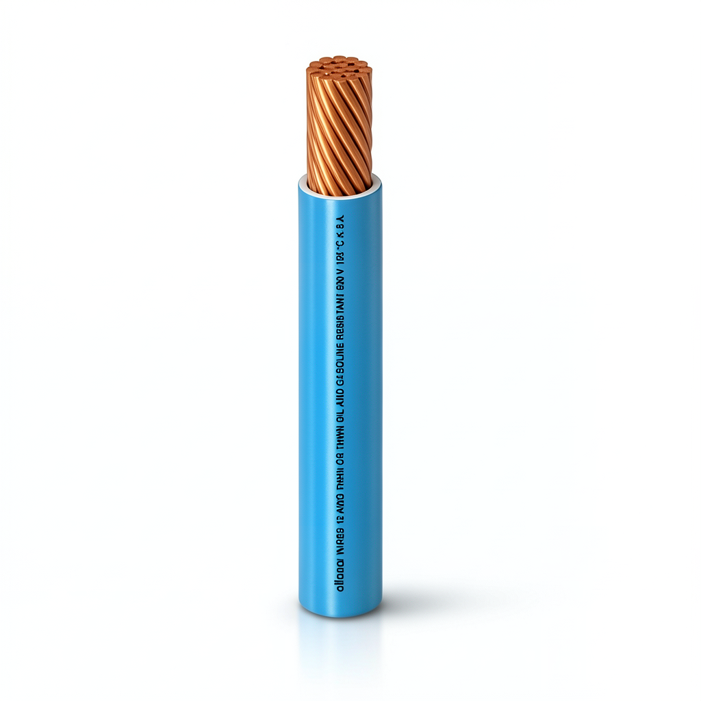 كابل نحاس THHN/THWN معزول PVC 105°C مقاس 8.37 مم² 600 فولت طول 500 قدم أزرق | شركة الفنار
